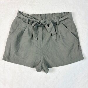 Simply‎ Blessed Olive Green Linen Blend Paperbag Waist Shorts Women Sz Large